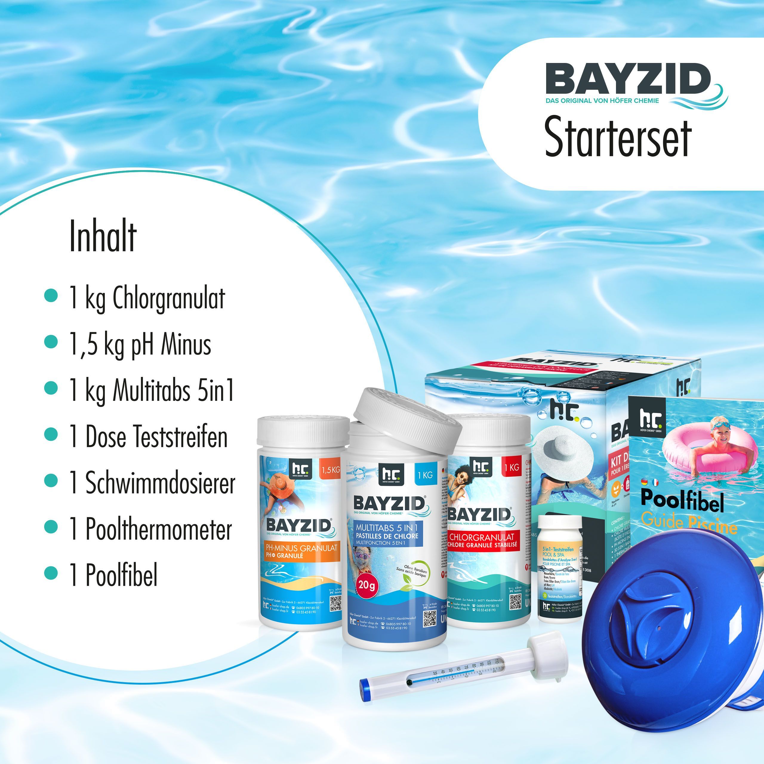 1 x Kit de démarrage pour piscine avec 7 pièces dont chlore, pH moins et multitabs - 5