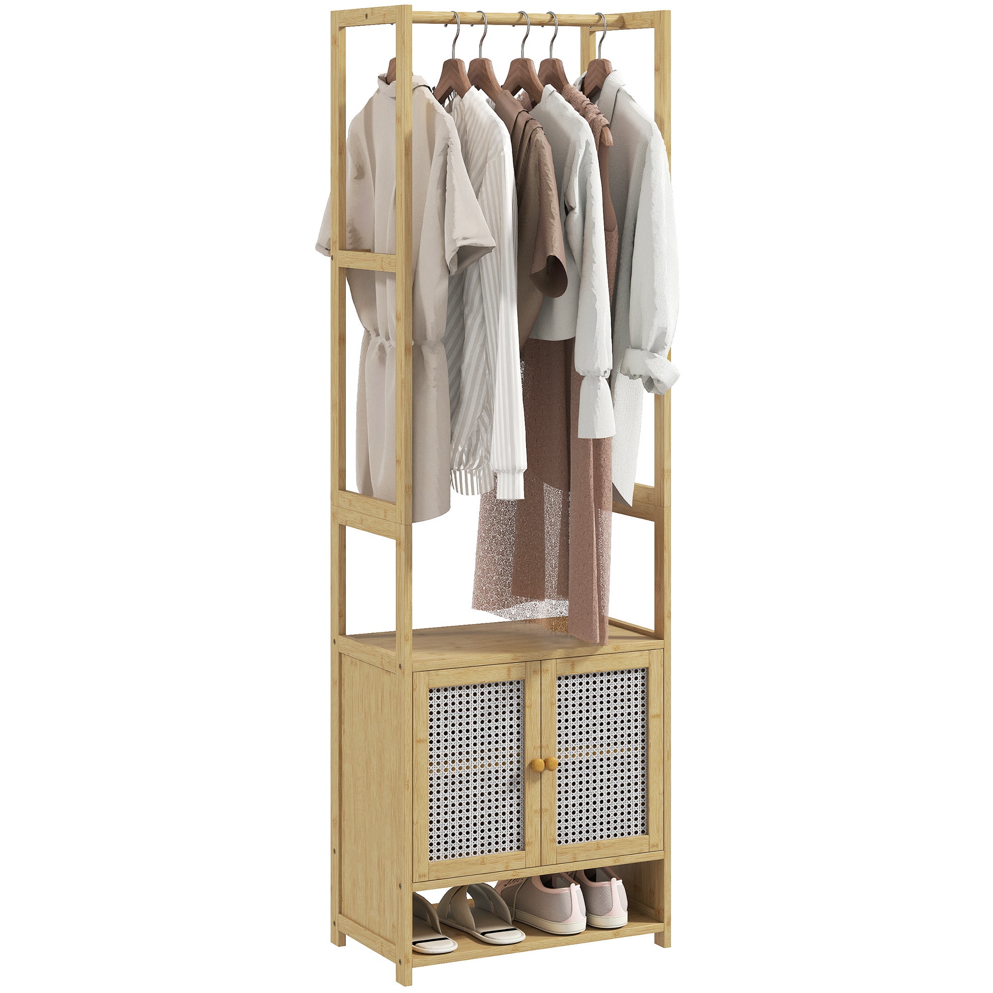 Perchero bambú 4 en 1 con zapatero y armario - 53x31x168cm