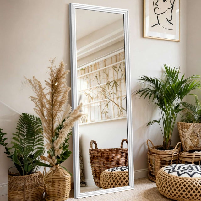 Specchio a figura intera 160×50cm HD senza distorsioni Cornice in legno massiccio con supporto regolabile per camera, soggiorno, guardaroba