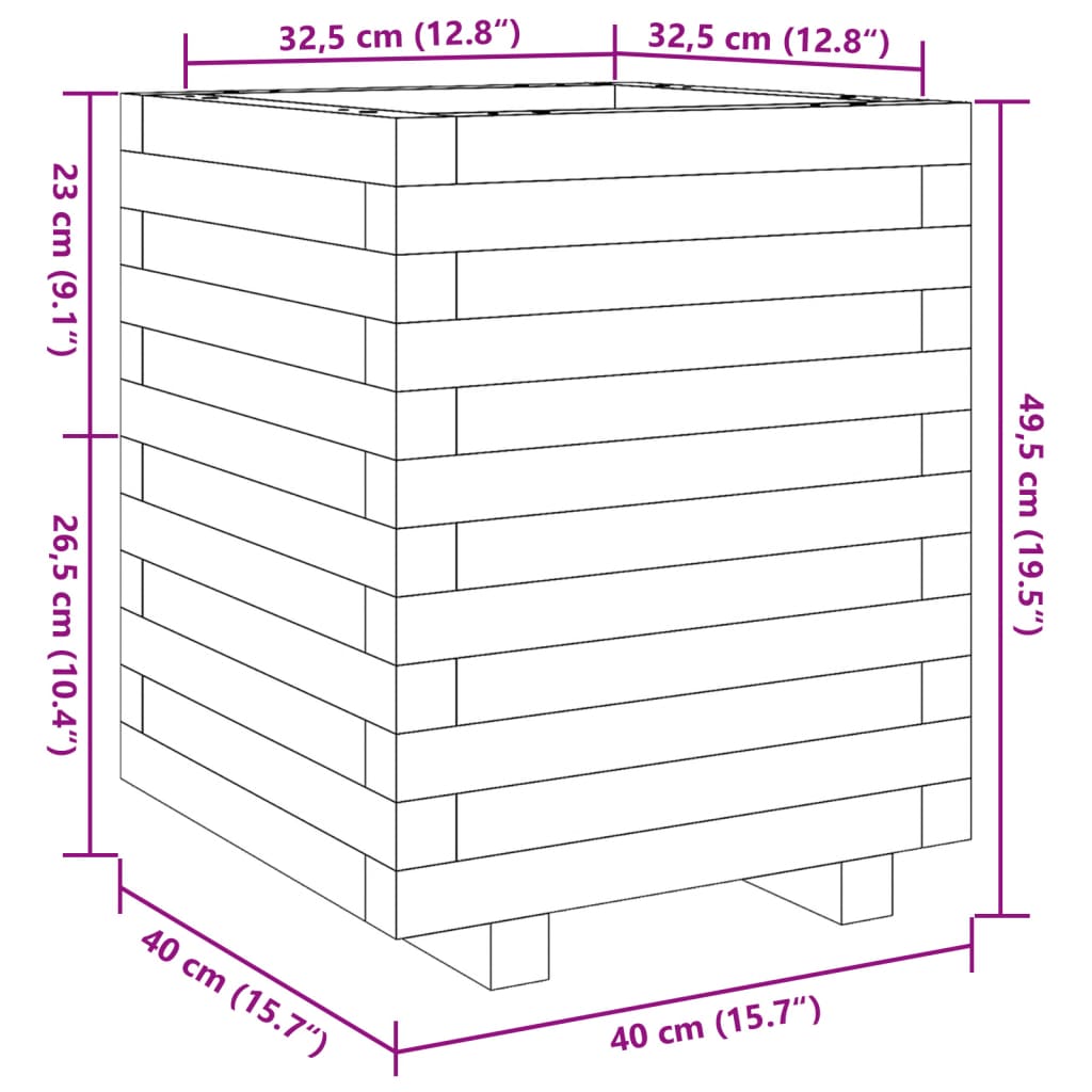 Jardinière bac lit surélevé plantes fleurs terrasse jardin 40 x 40 x 49,5 cm bois de pin imprégné marron 02_0037565 - 7