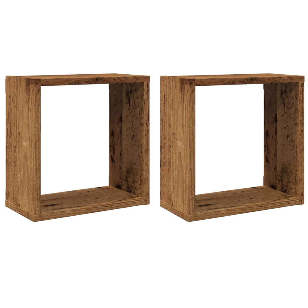 Półki ścienne Cube, 2 szt., drewno postarzane, 30x15x30 cm- COMFORTXL