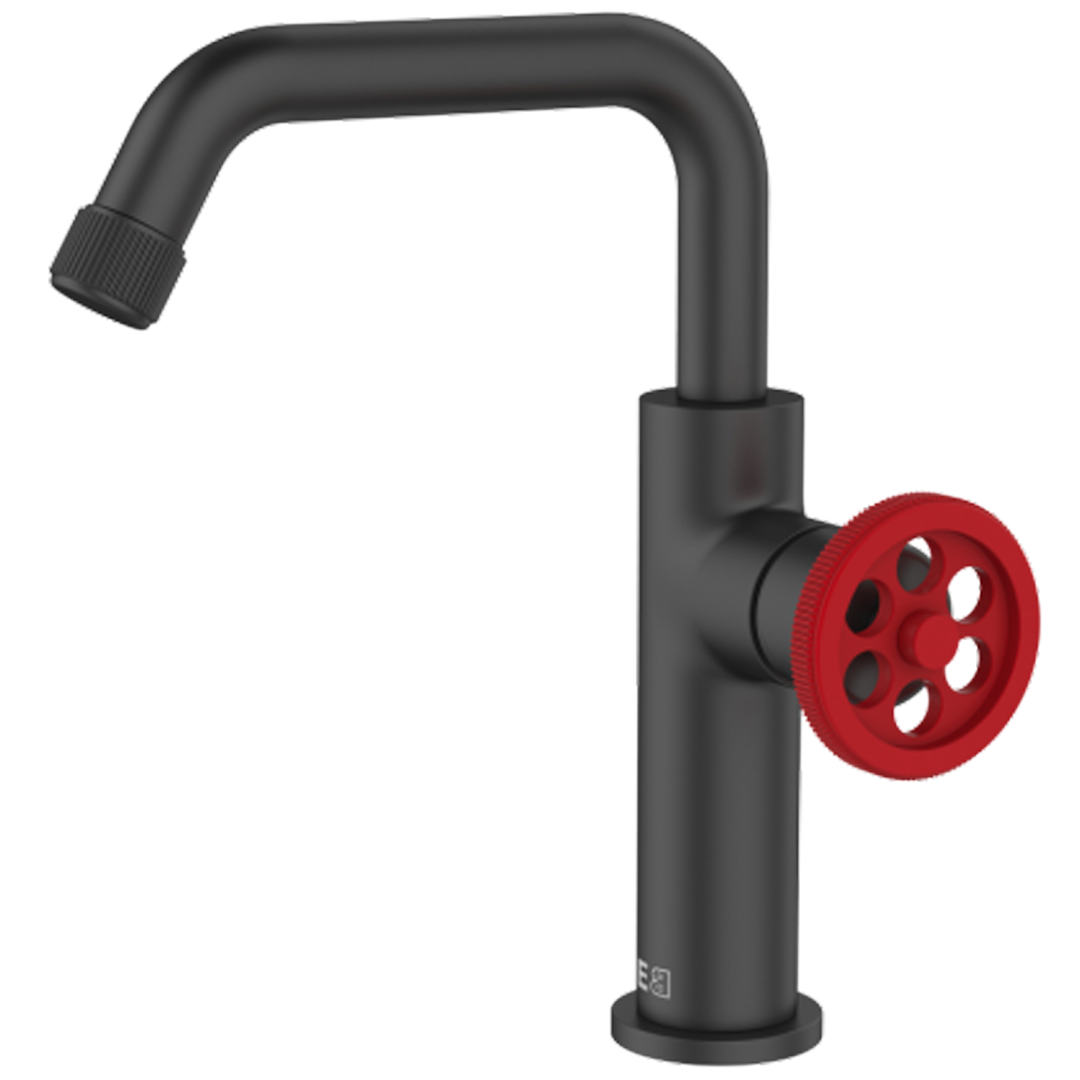 Indus bateria umywalkowa niska wykonanie czarny z czerwonym uchwytem