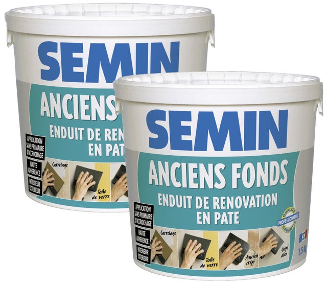 Lot de 2 enduits de rénovation pour les supports irréguliers Anciens Fonds Semin - spécial toile de verre, carrelage... - intérieur/extérieur - 1,5 kg