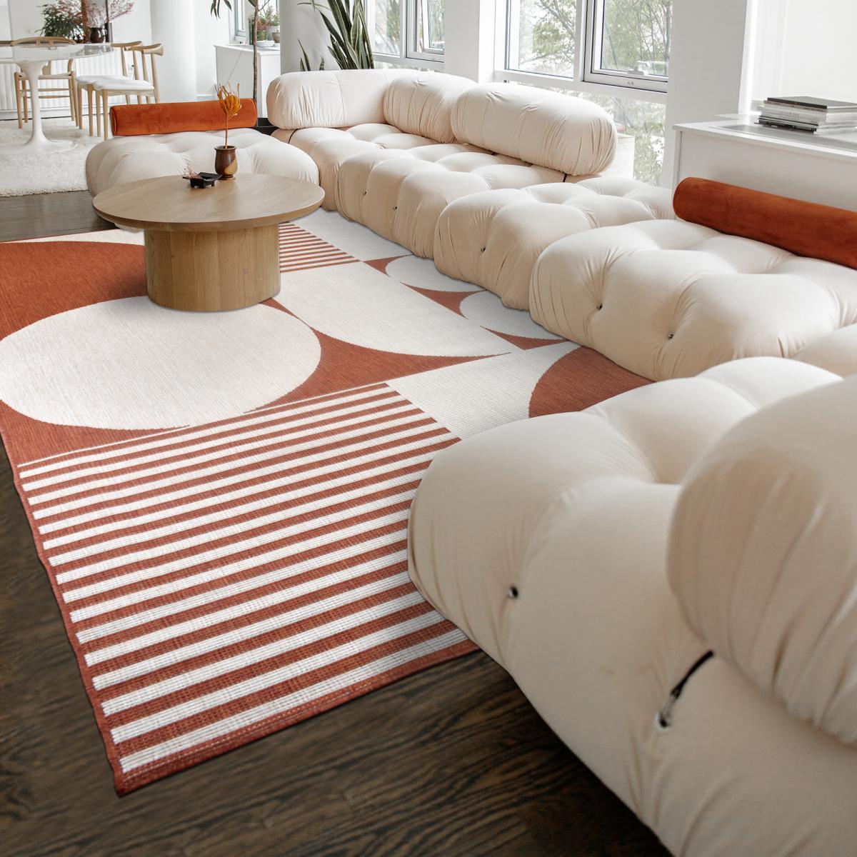 Tapis extérieur, kilim reversible 200x290 LYN2 BF REVERSIBLE Terracota et crème - 8