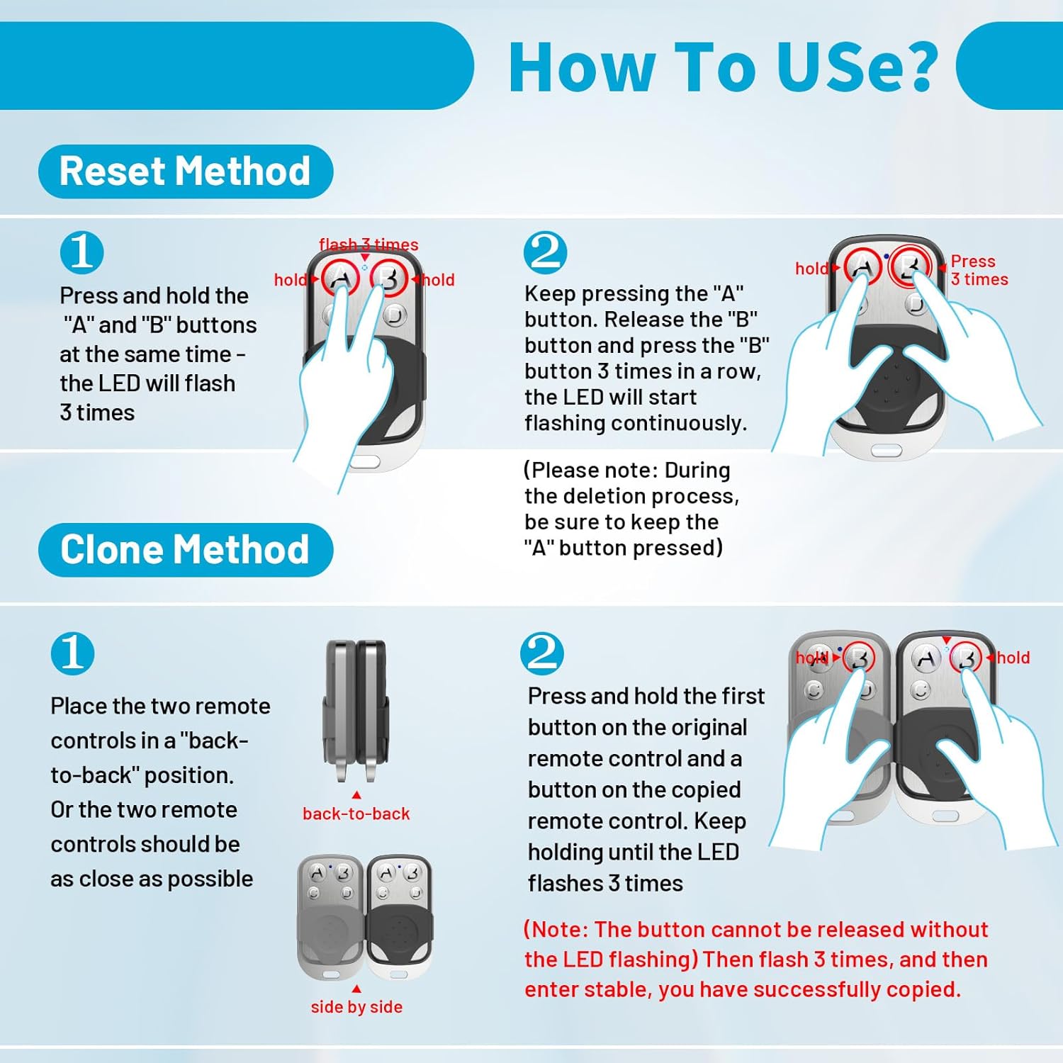 4PCS Télécommande Universelle 433MHz, Duplicateur De Porte De Garage