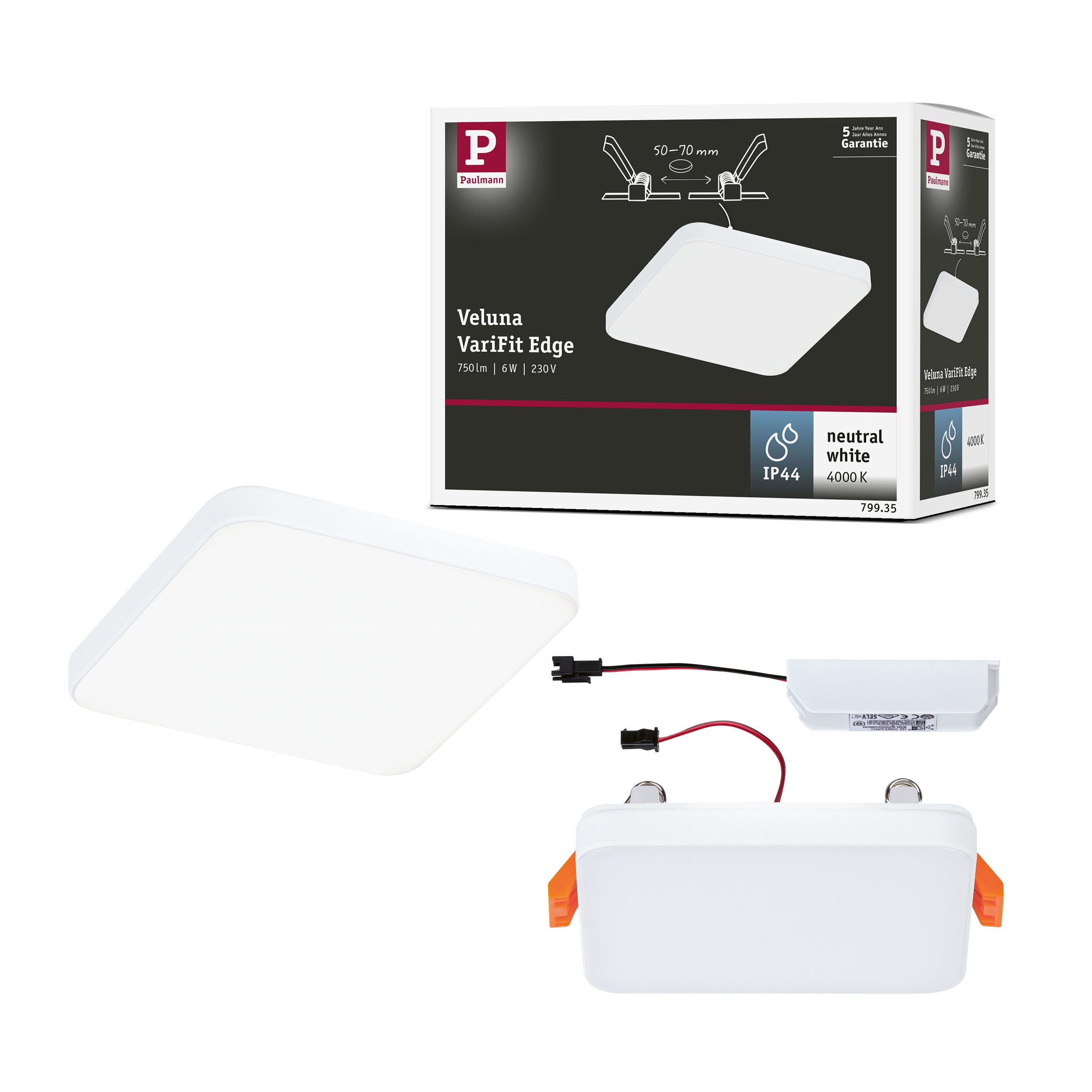 Panneau LED Encastrable Paulmann Veluna VariFit Edge - Rond 90 Mm, Gradable, 4000K Blanc Neutre - Pour Plafond, Faux-plafond