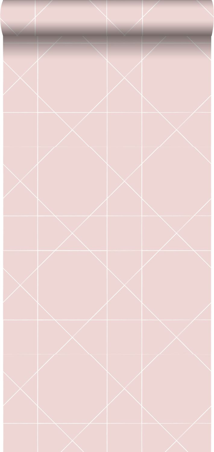Tapeta linie graficzne starego różu - 53 cm x 10.05 m - ESTAHOME