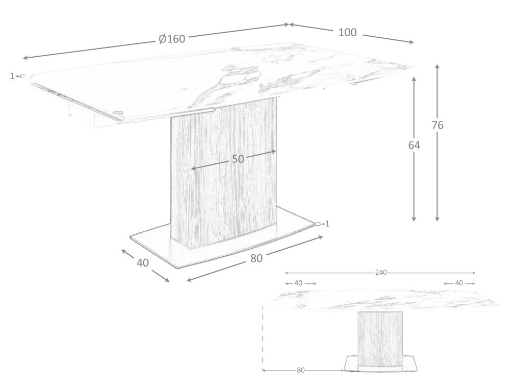 Mesa comedor extensible ovalada barril mármol porcelánico y nogal Ø160 x 100 x 76 cm - 5