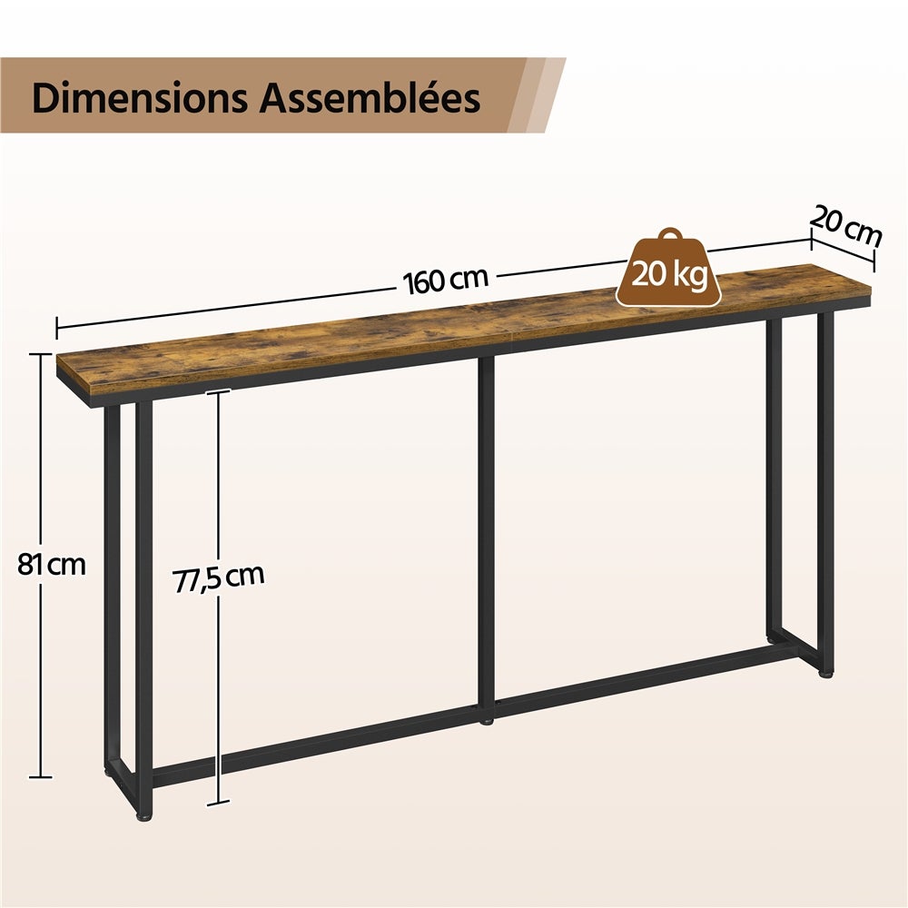 Table Console Longue Moderne Meuble d'entrée Allongée en Bois pour Couloir Salon, Marron Rustique Yaheetech - 4