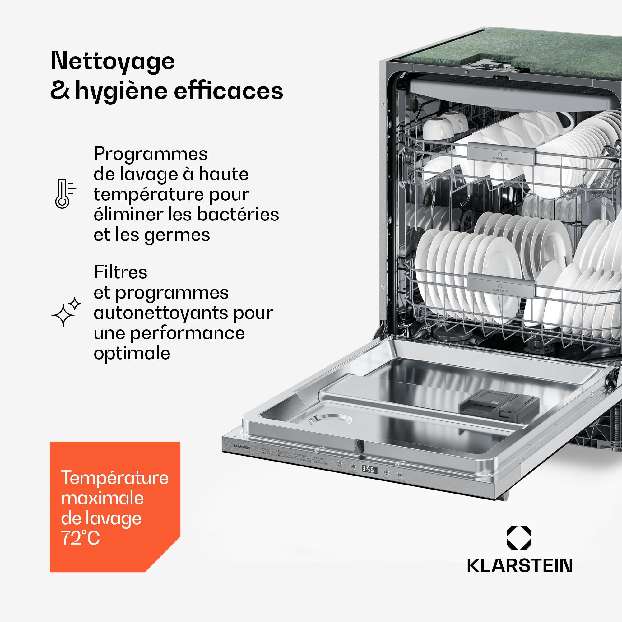 KLARSTEIN Luxara lave-vaisselle encastrable | 8 programmes | technologie Aqua-Stop | 1900 W | 60 cm Noir - 6
