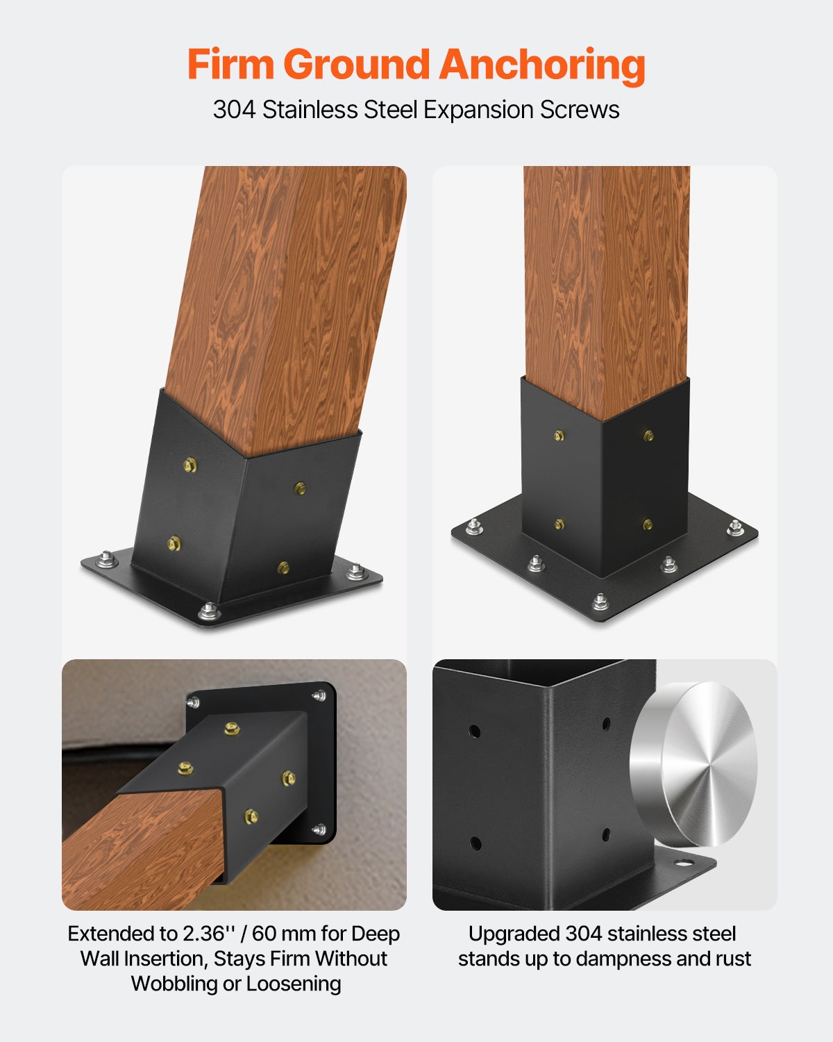 Kit Support de Pergola,Lot de VEVOR 6,pour Poteaux Bois 92x92 mm,2 Angles 3 Voies,2 Bases Sol & Mur,Toit Incliné,Extérieur Fête Jardin - 6