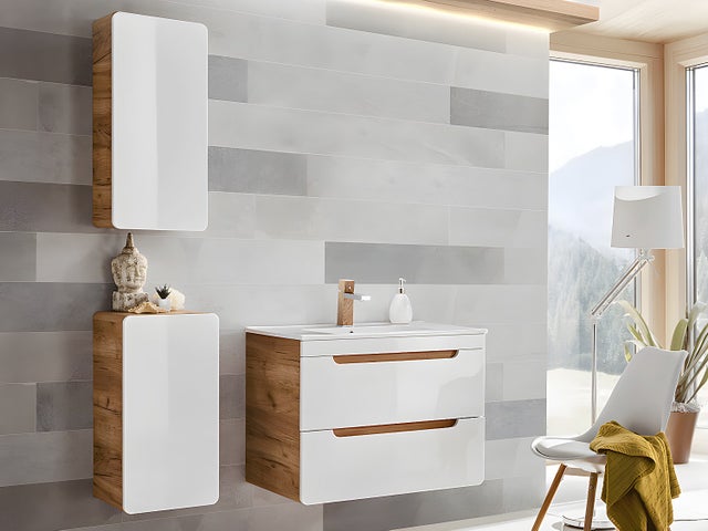 Colonne de salle de bain coloris naturel et blanc - L35 x l32 x H68 cm - ARUBA