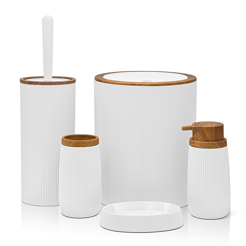 Poubelle 5lt Blanc couvercle basculant détails effet bois Blob - 4
