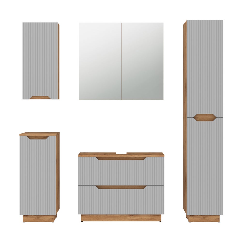 Vicco Zestaw mebli łazienkowych Lotta, Dąb/szary w paski, 5 części