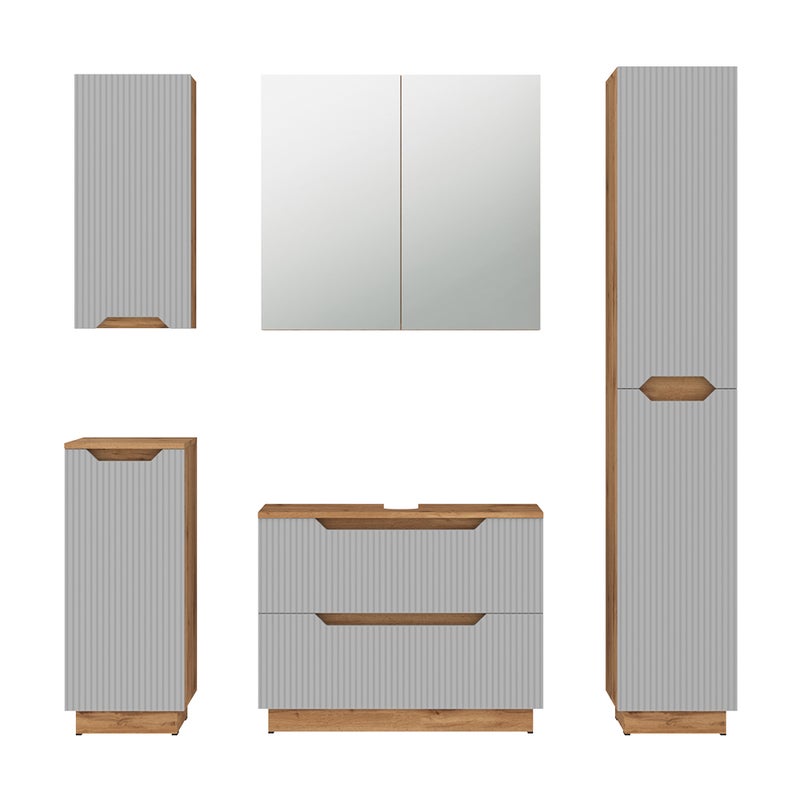 Vicco Zestaw mebli łazienkowych Lotta, Dąb/szary w paski, 5 części