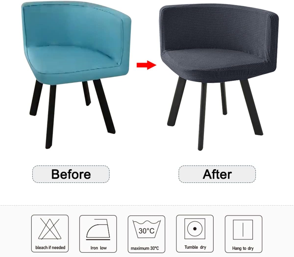 Housse de Chaise Scandinave Velours 2 Pieces Blanche Bureau Fauteuil ...