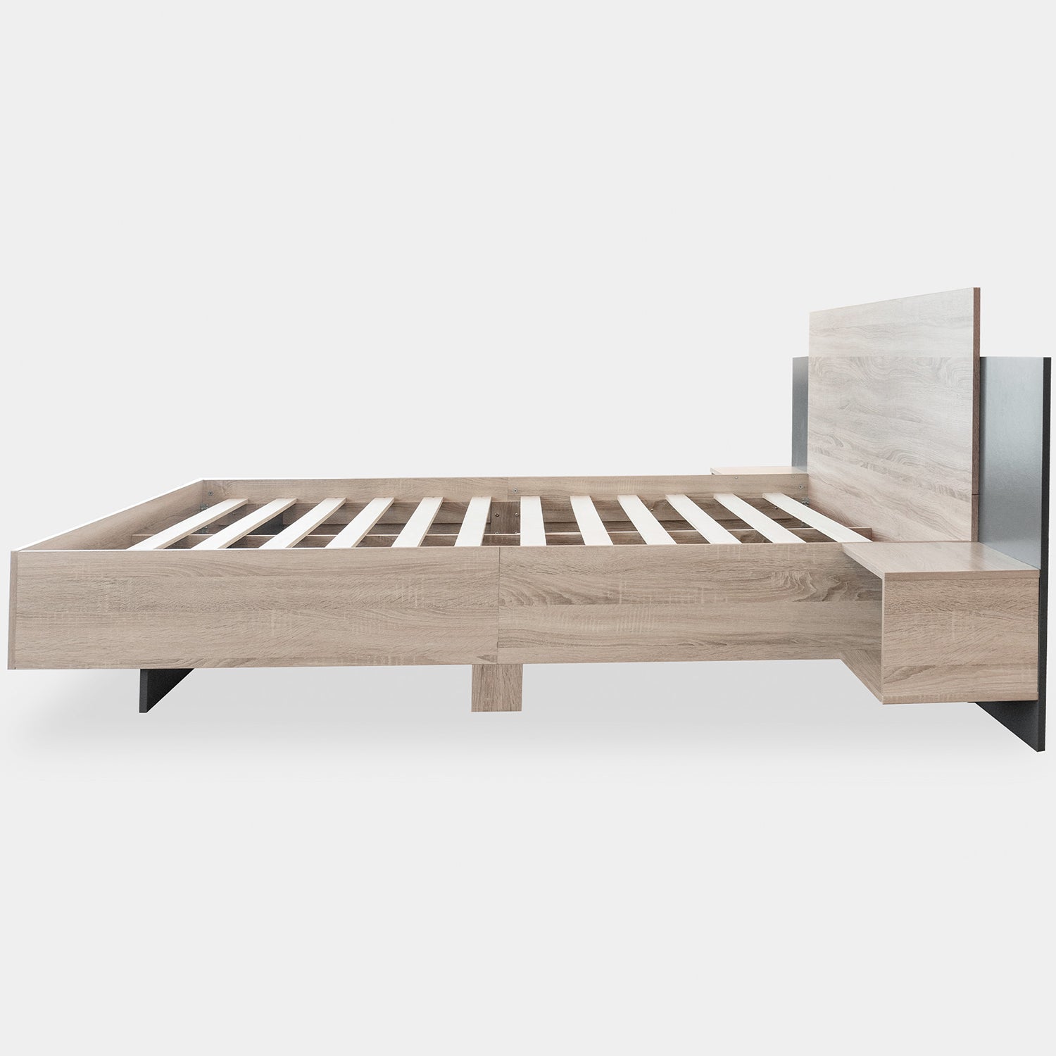 Lit adulte Lit 160x200 cm lit en bois avec 2 tables de nuit Ensemble de chambre gris foncé - 5