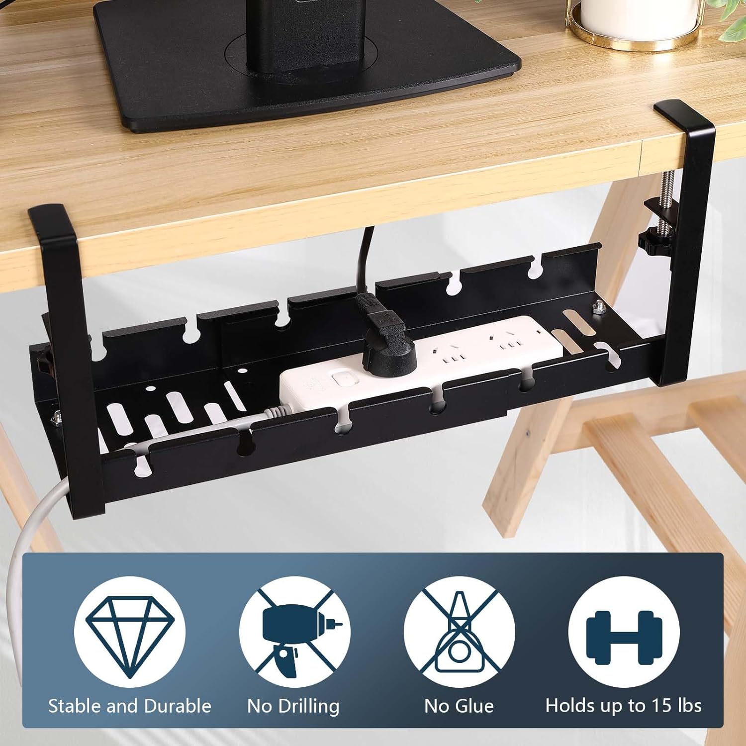 Cable Management, Gestion Cable Bureau sans Perçage, Rétractable de 30,5cm à 55cm, Kit Cable Management, Organisateur de Cable pour Bureau à Domicile - 4