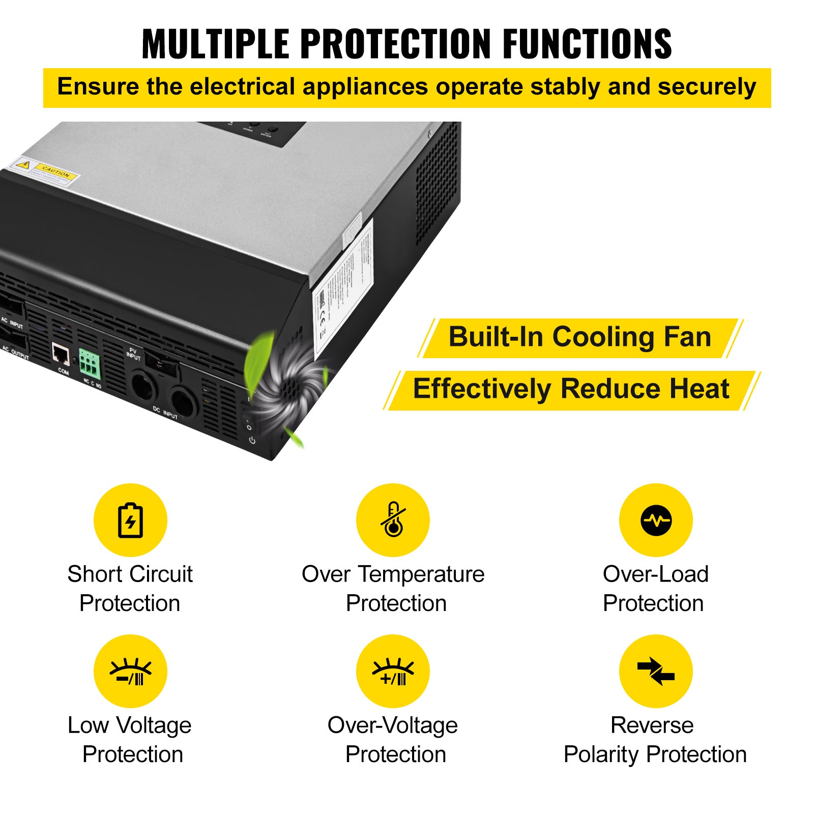 Onduleur Solaire Hybride VEVOR 3000VA 2400W avec Affichage LCD Convertisseur Pur Sinus PWM DC 24V à AC 230V pour Tubes Ventilateurs Réfrigérateurs - 5