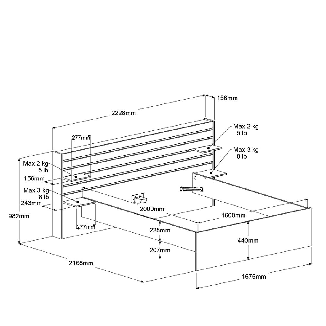 Lit avec tiroirs de rangement en option Palmyre-160 x 200 cm- - 4