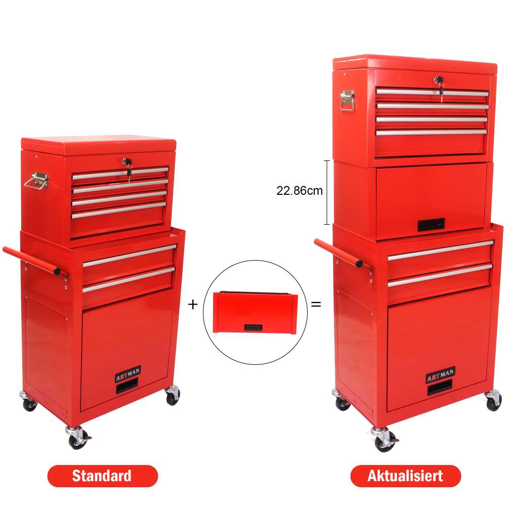 Chariot à outils sur roues 6 tiroirs avec rangement amovible et 4 roues universelles pour atelier - 6