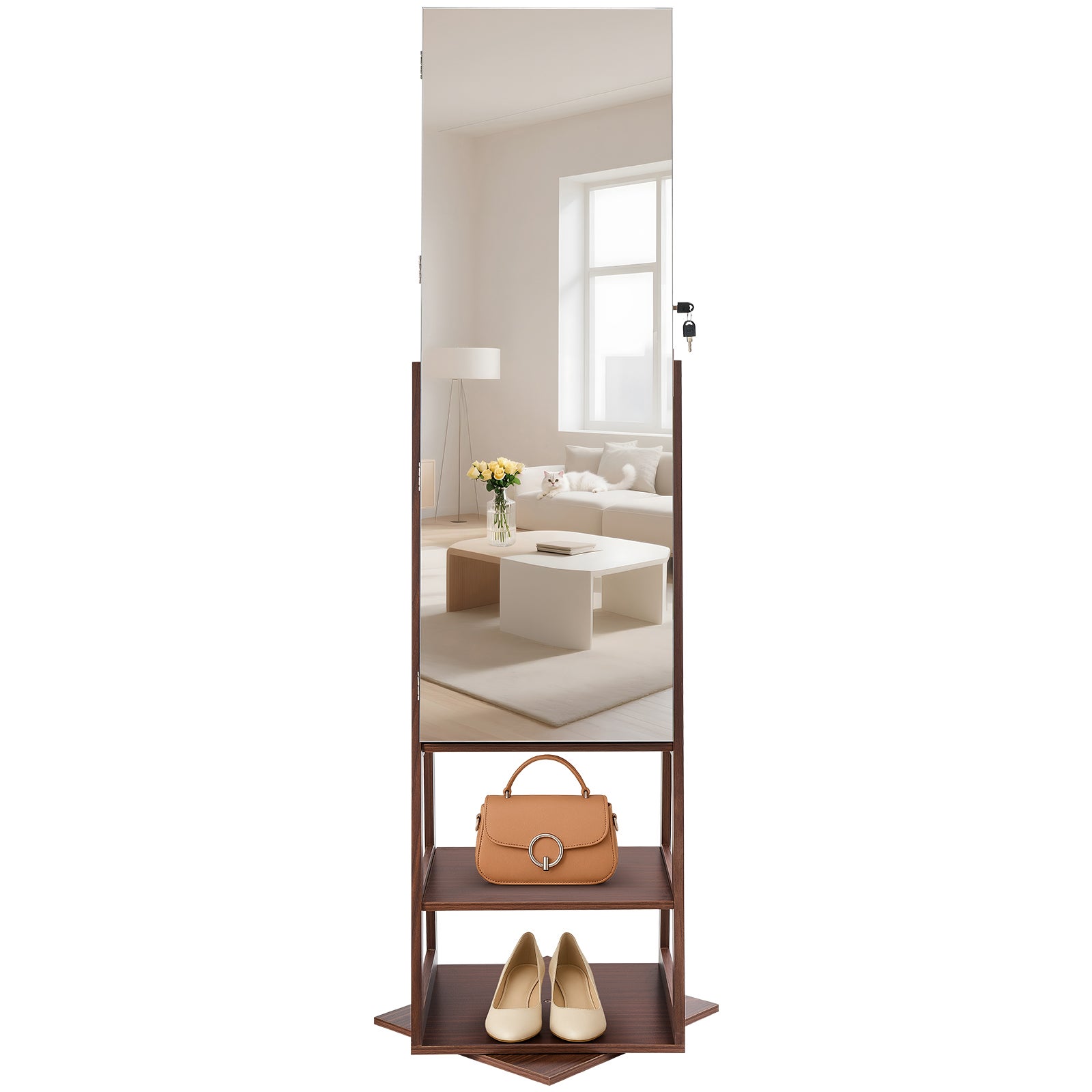 Armoire à Bijoux Pivotante VEVOR 360°, sur Pied 1550 mm avec Miroir Pleine Longueur, Rangement & Porte Verrouillable à 2 Clés, Pochettes Accessoires - 9