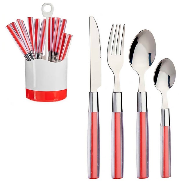 SET 16 POSATE IN ACCIAIO INOX CON MANICO PS ROSSO 11x11x25 Cm. colore rosso DAM