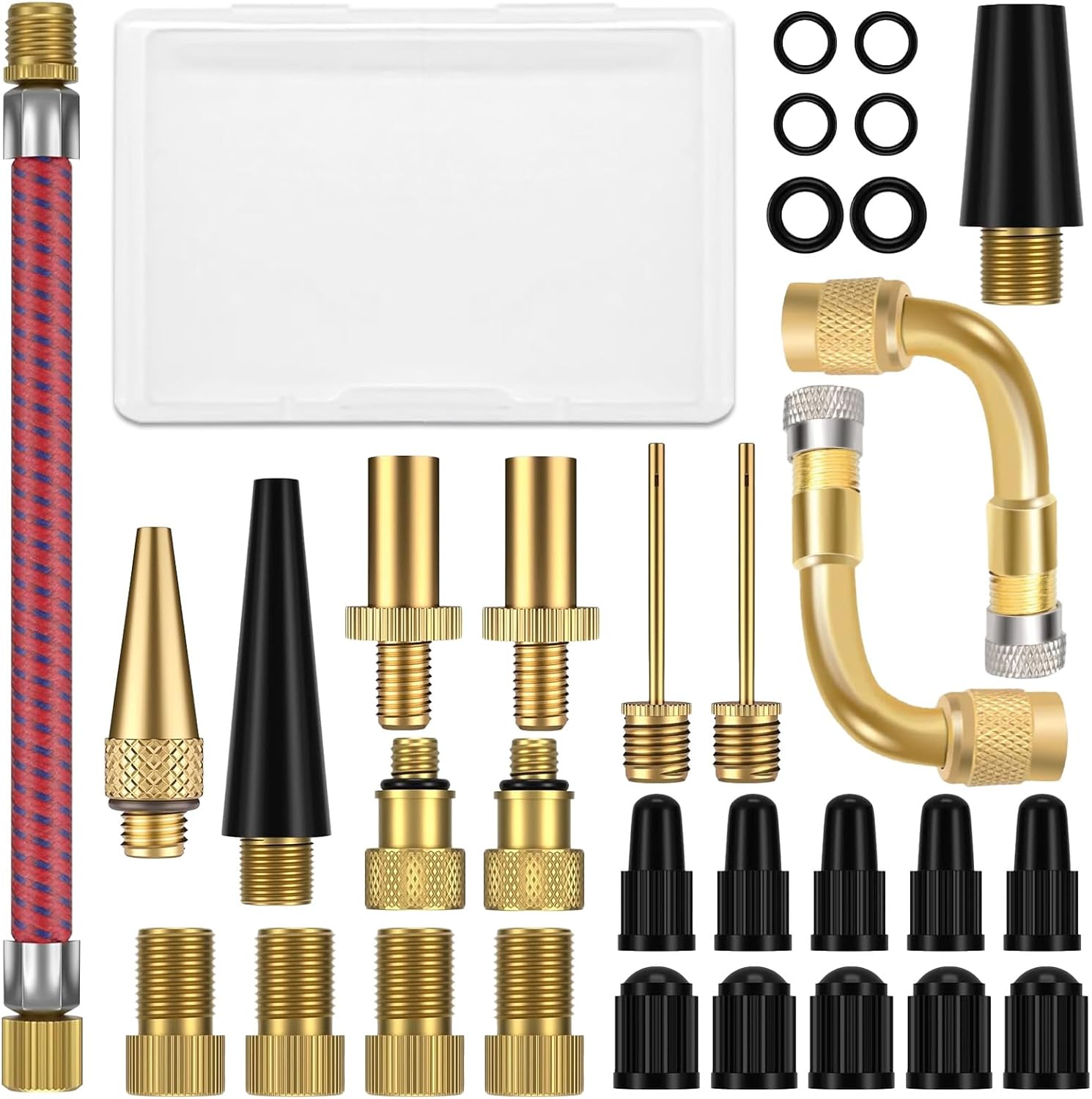 32 szt. Końcówki do pompek rowerowych, Adapter zaworu rowerowego DV AV SV, Adapter pompki rowerowej, Adapter igły do pompki