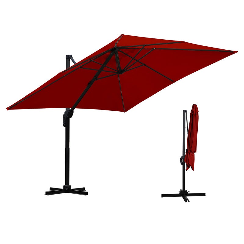 Sunnyglade Ombrello a sbalzo rettangolare da 3,5 x 4,4 m, con rotazione a 360° e sistema di inclinazione integrato, per mercato, giardino, terrazza, piscina, cortile, patio, marrone chiaro