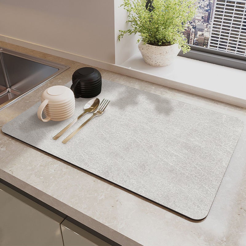 Tapis Égouttoir à Vaisselle En Silicone 40x32,5 Cm - Antidérapant, Rebord De Drainage Intégré - Gris - Pour Comptoir De Cuisine - 4