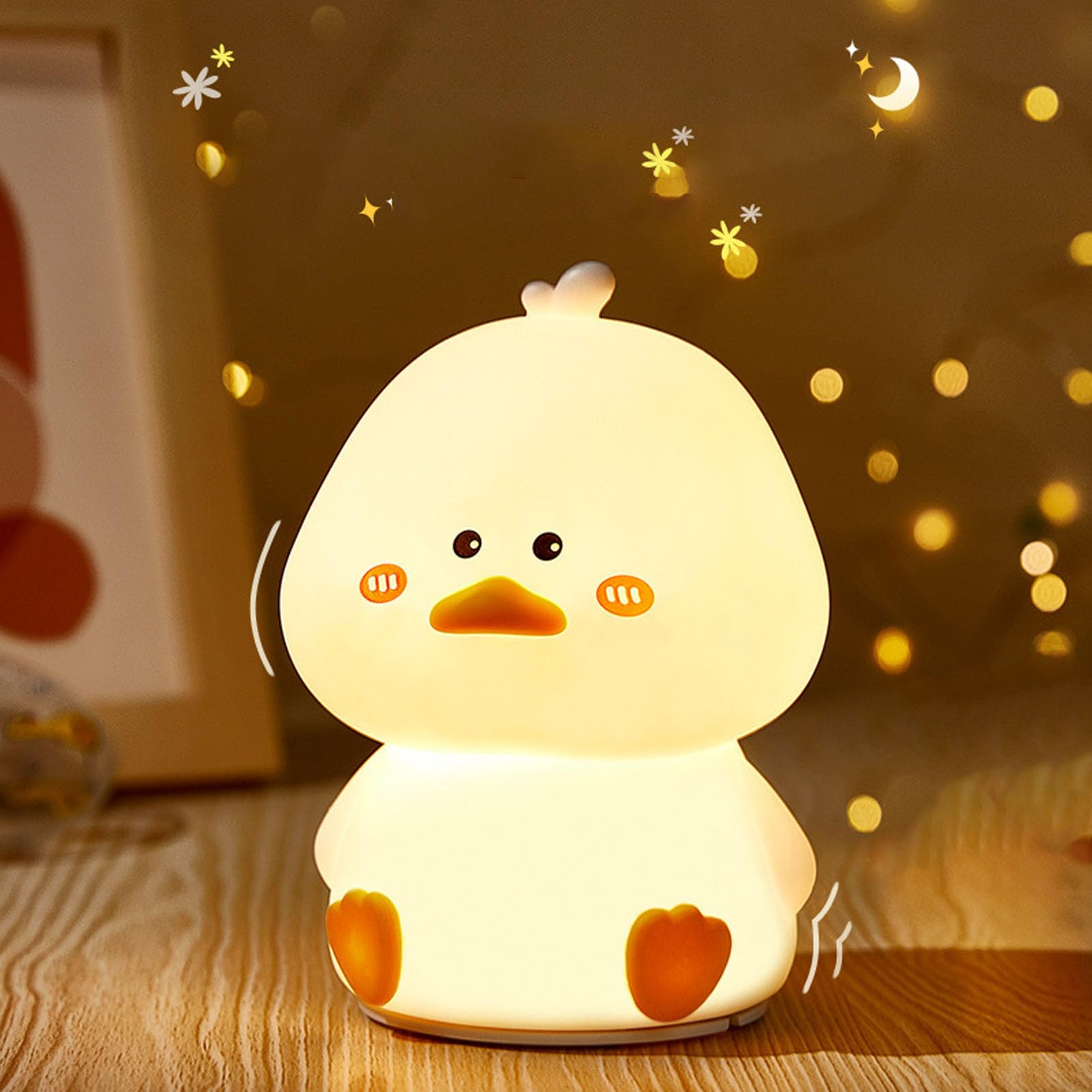 Lámpara de noche led con forma de pato, lámpara de pato kawaii, decoración de escritorio, cosas lindas, luz suave de pato, luz cálida + luz colorida