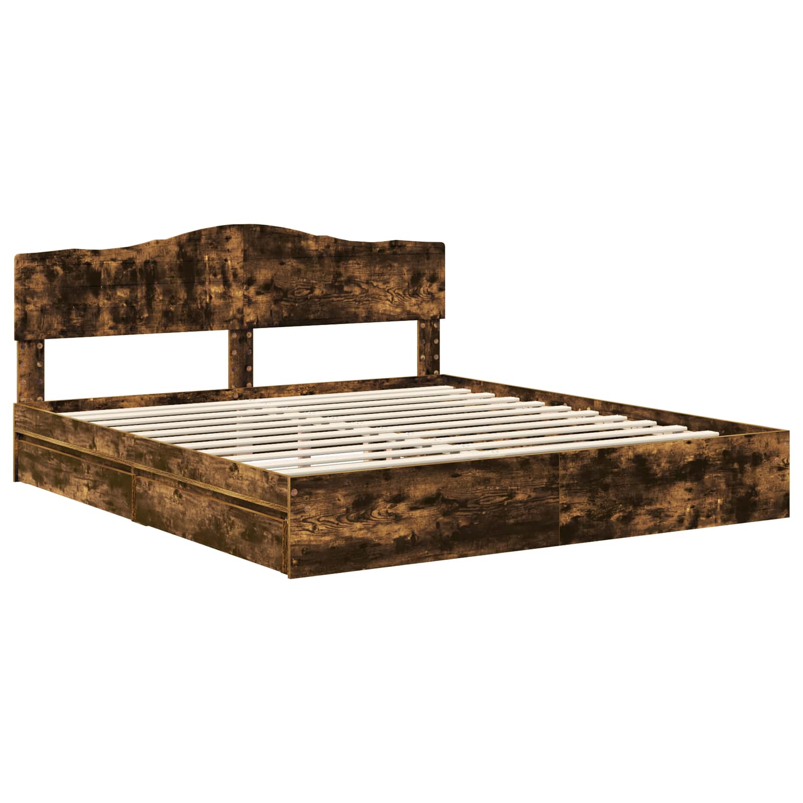 Lit de rangement chêne fumé 180 x 200 cm en panneau de bois - 4