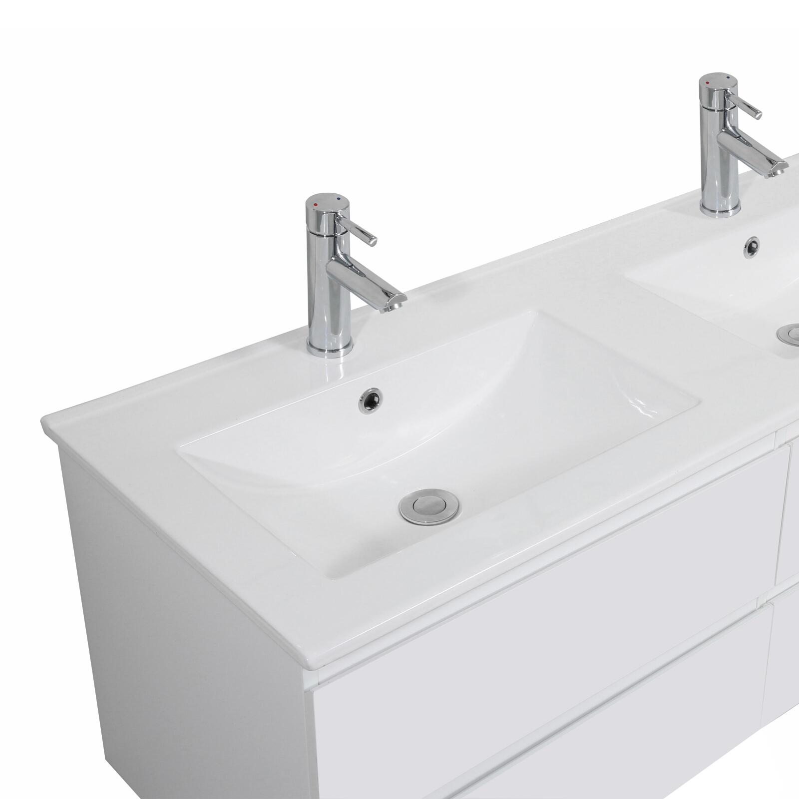 Meuble double vasque SORRENTO suspendu avec plan céramique 120cm - 4