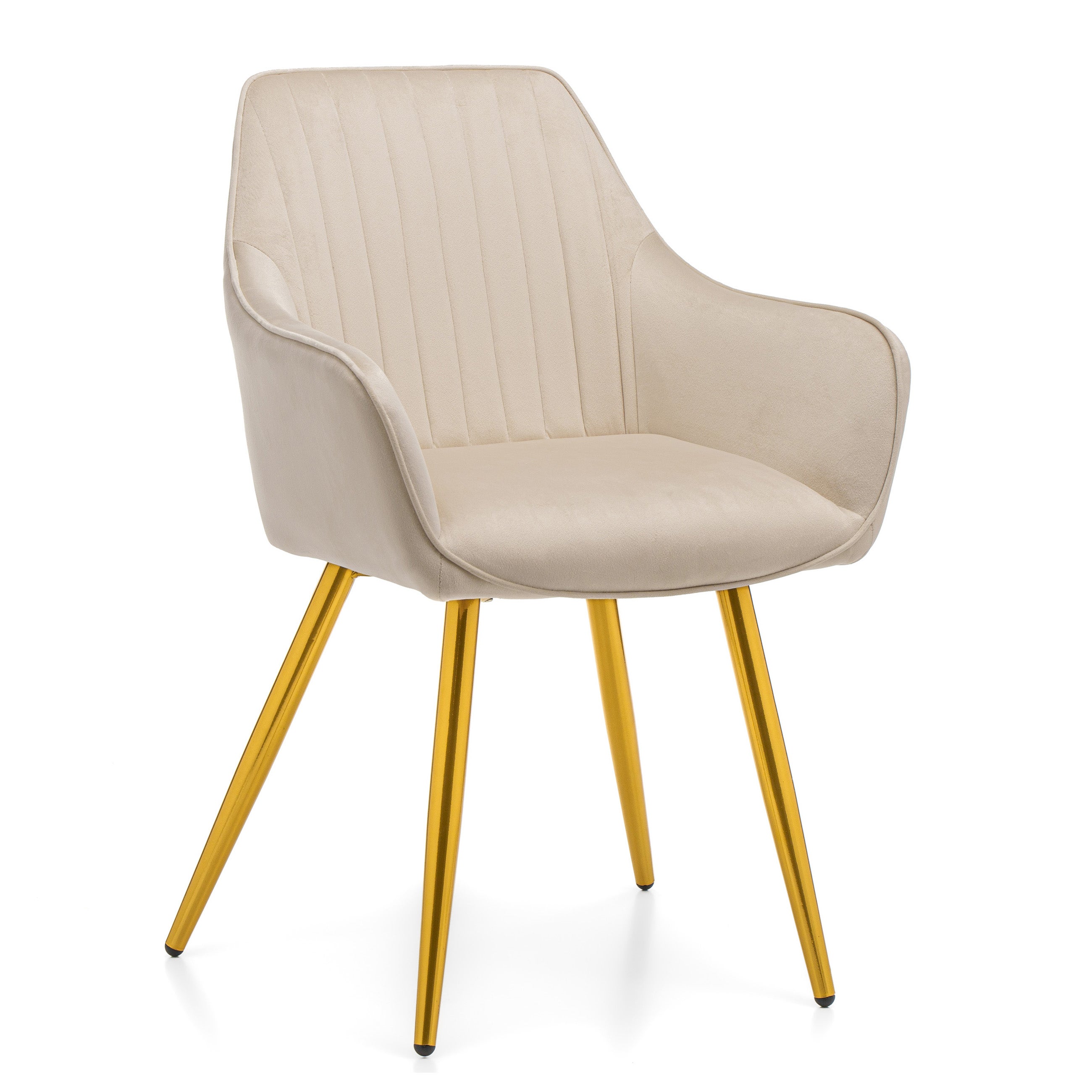 Krzesło tapicerowane pikowane welurowe PASSO beżowe złote nogi