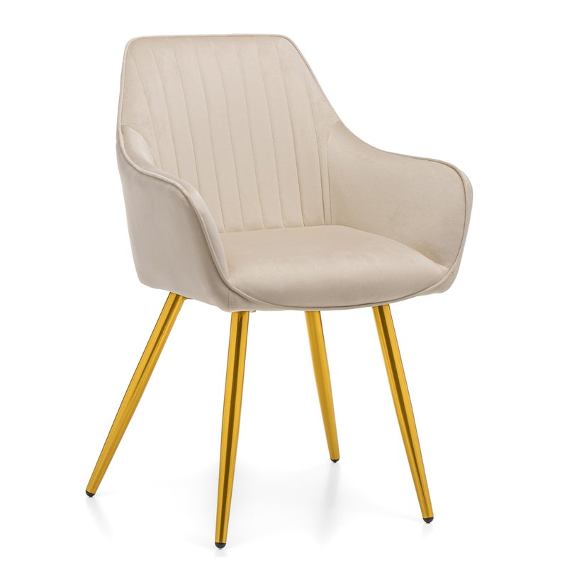 Krzesło tapicerowane pikowane welurowe PASSO beżowe złote nogi