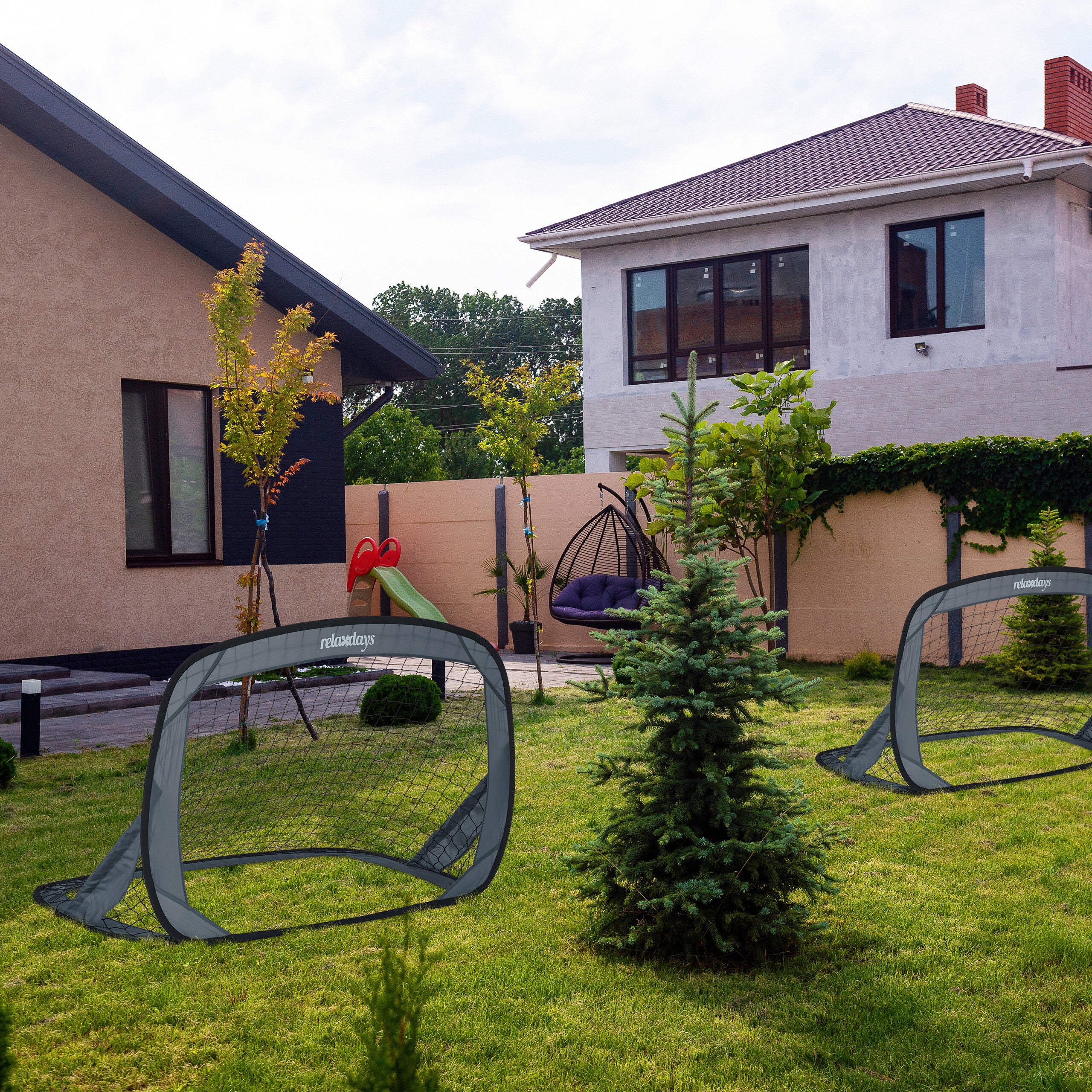 But de foot pop up en lot de 2, cage pliable pour le jardin, avec sac de transport, HxLxP: 78x121x80 cm, gris, Relaxdays - 2