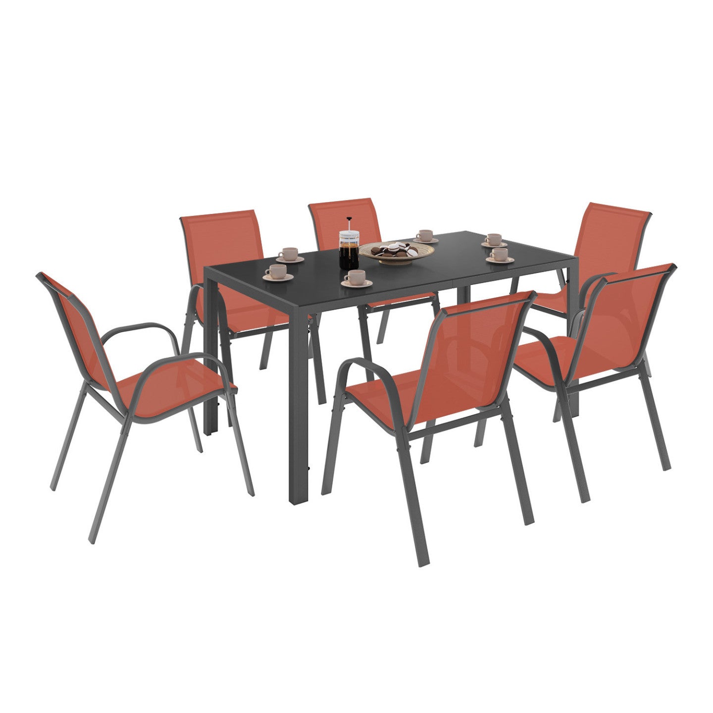 Salon de jardin MADRID table 150 CM et 6 chaises empilables terracotta - 2