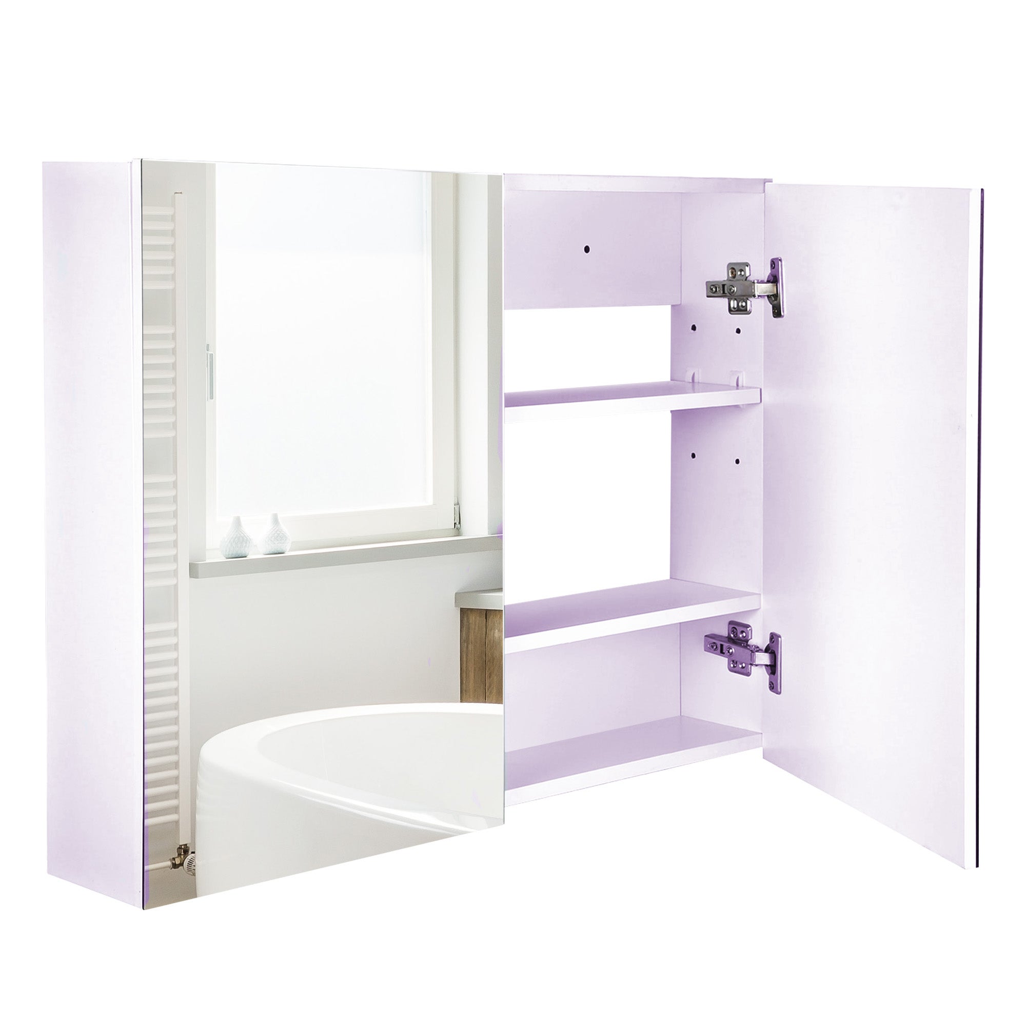 Leroy Merlin 80 x 15 cm double door bathroom mirror cabinet, white 