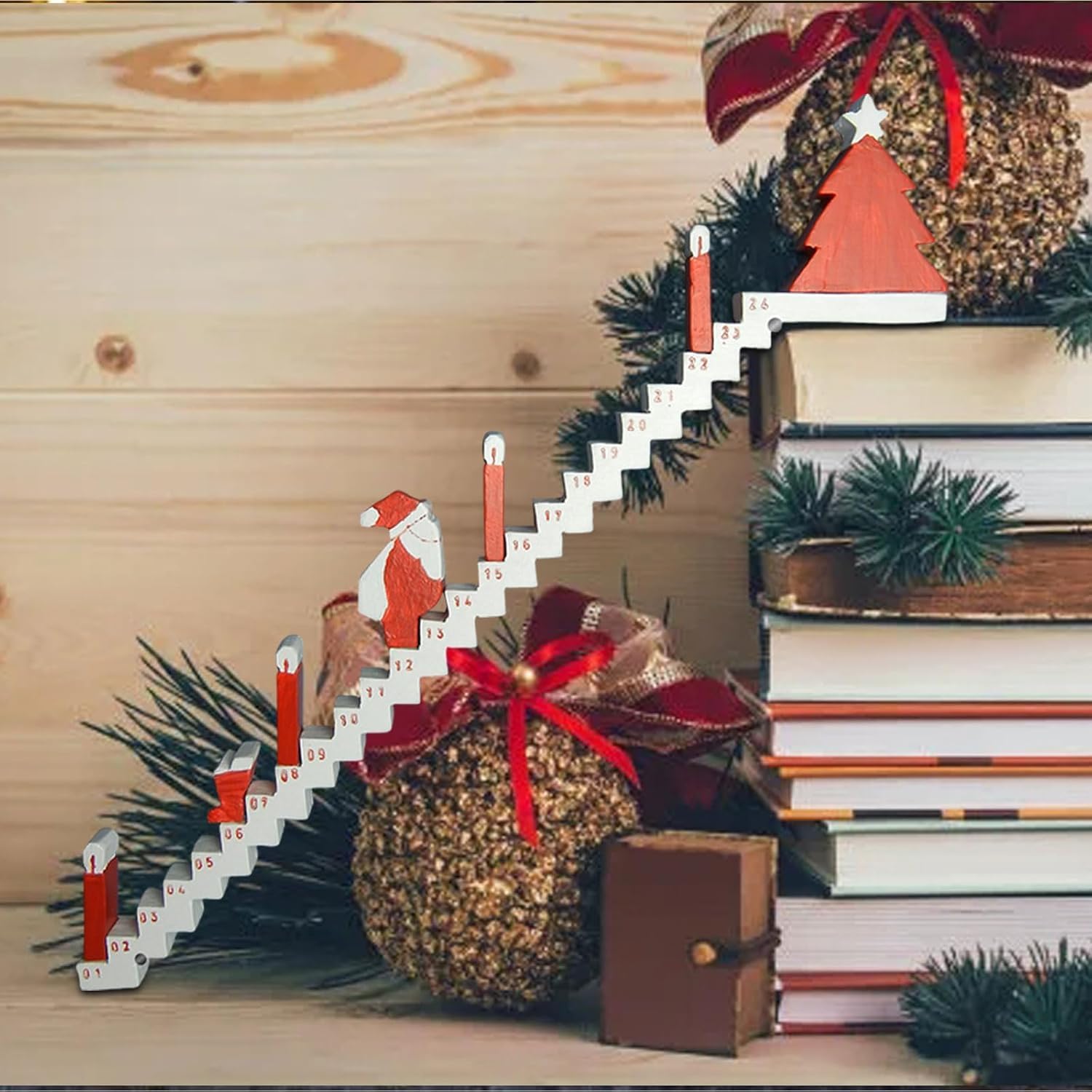Calendario Dell'Avvento In Legno – Con Babbo Natale E Conto Alla Rovescia Per 24 Giorni, Decorazione Natalizia