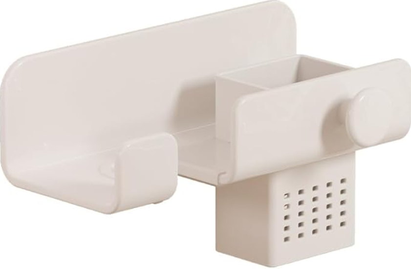 Ścienny uchwyt na suszarkę do włosów bez otworów, organizer do suszarki do włosów do łazienki, udźwig 5 kg (biały, 24 x 10 x 7,4 cm)