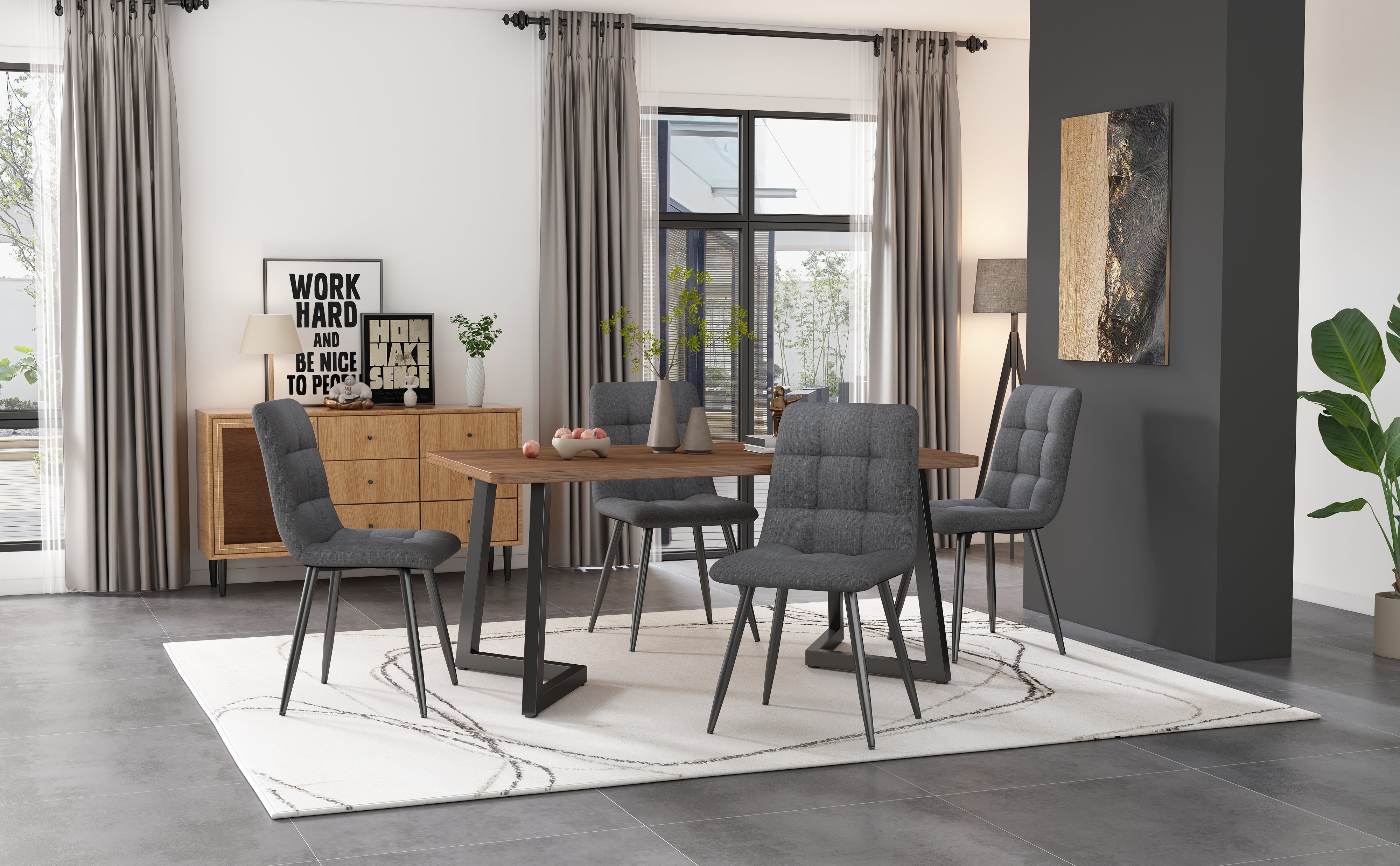 Mesa de comedor rectangular para 4 a 6 personas - 117 x 68 x 75 cm - Patas de MDF y metal - Nogal - 4