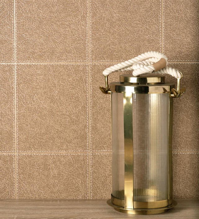 Papier peint lessivable en vinyle carrés de cuir cousus en relief - Makeda 681955 de GAULAN - Rouleaux de 10 m x 0,52 m