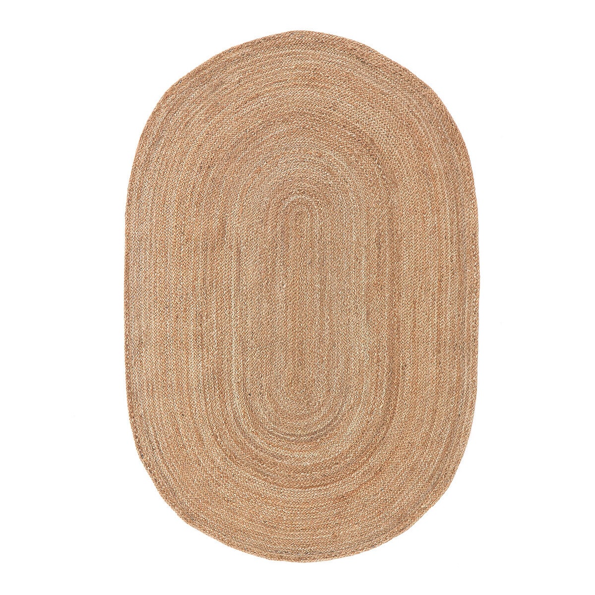Tapis Ovale En Jute Bicolore Naturel Et Jaune 120x180 Cm | Fait Main Lumineux Et Chaleureux 96909745