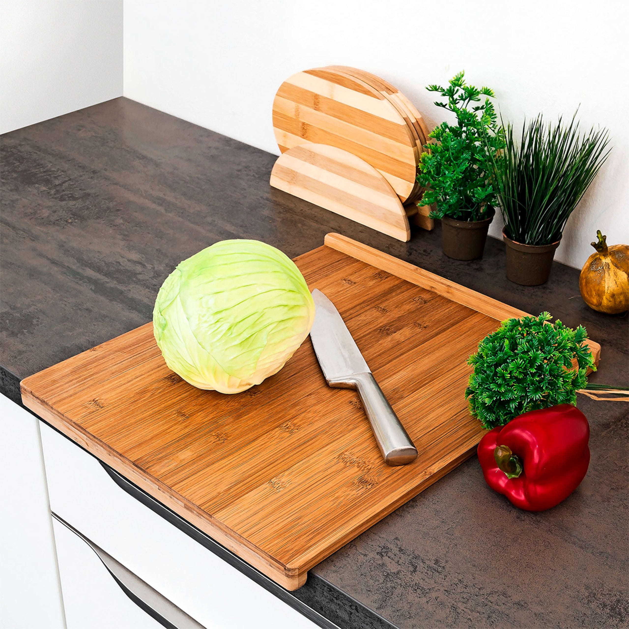 Tagliere in Bambù, Accessori per la Cucina, Ripiano per Tagliare XL, H x L x P: 2,5 x 38 x 45 cm, Marrone, Relaxdays - 2