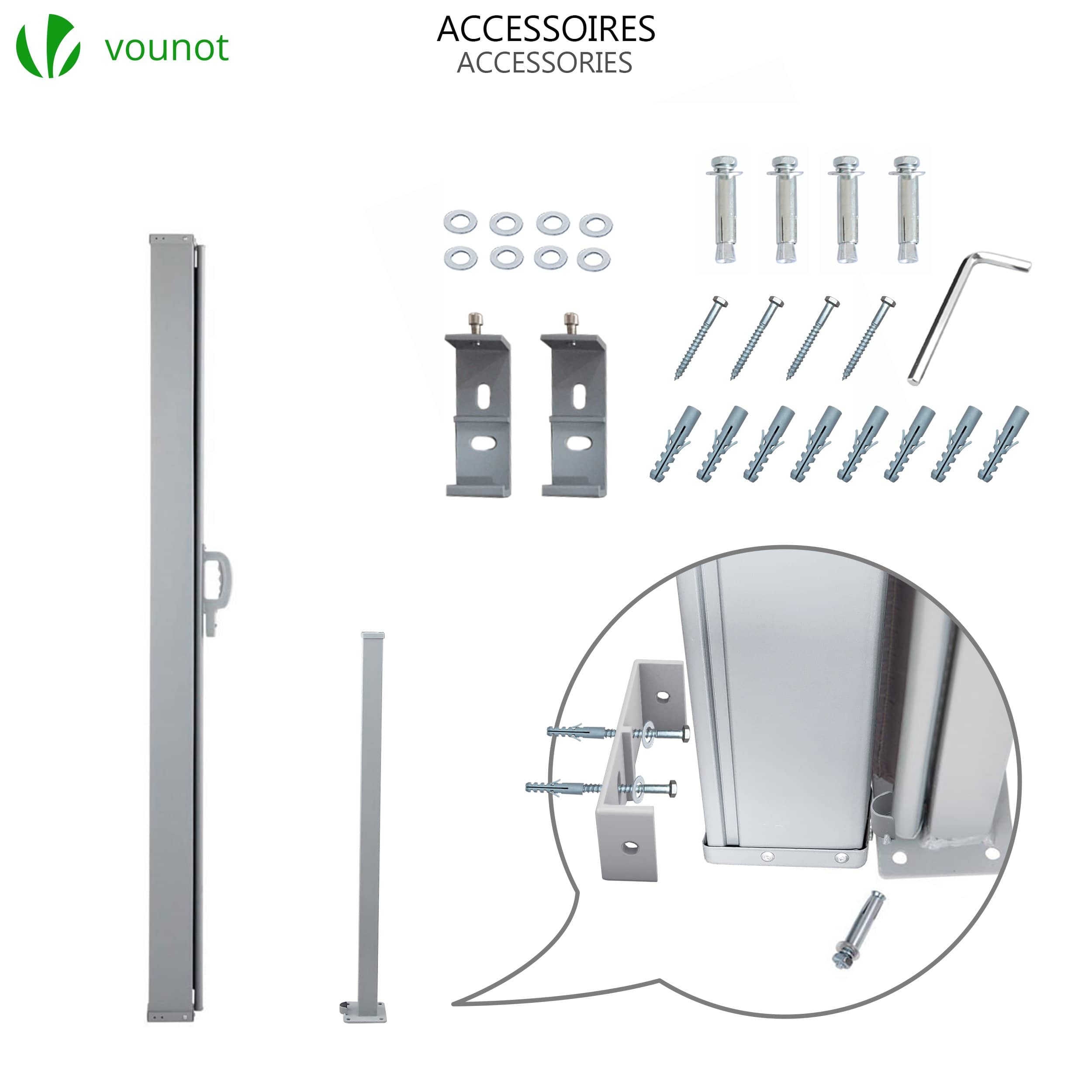 VOUNOT® Paravent extérieur rétractable 160x300cm avec housse de protection - gris - store latéral vertical brise-vue - 5