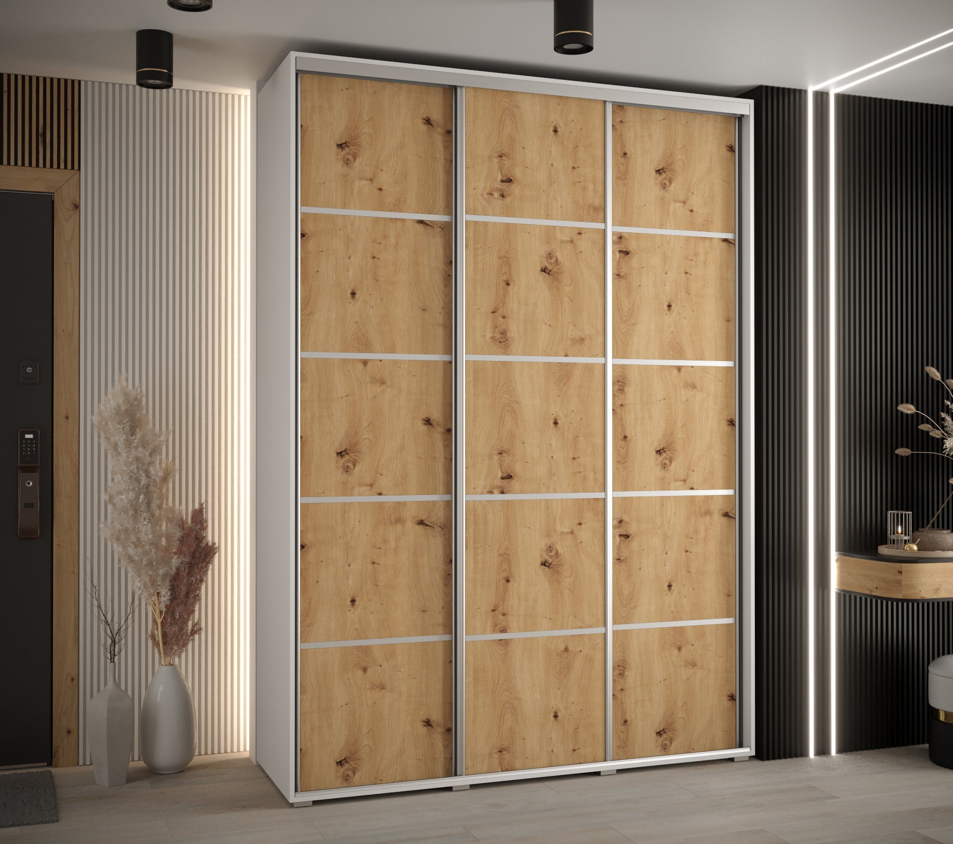 Szafa przesuwna wysoka Davos 4 170 x 45 x 235,2 cm biały + artisan + u. srebrny - Abiks Meble - 2