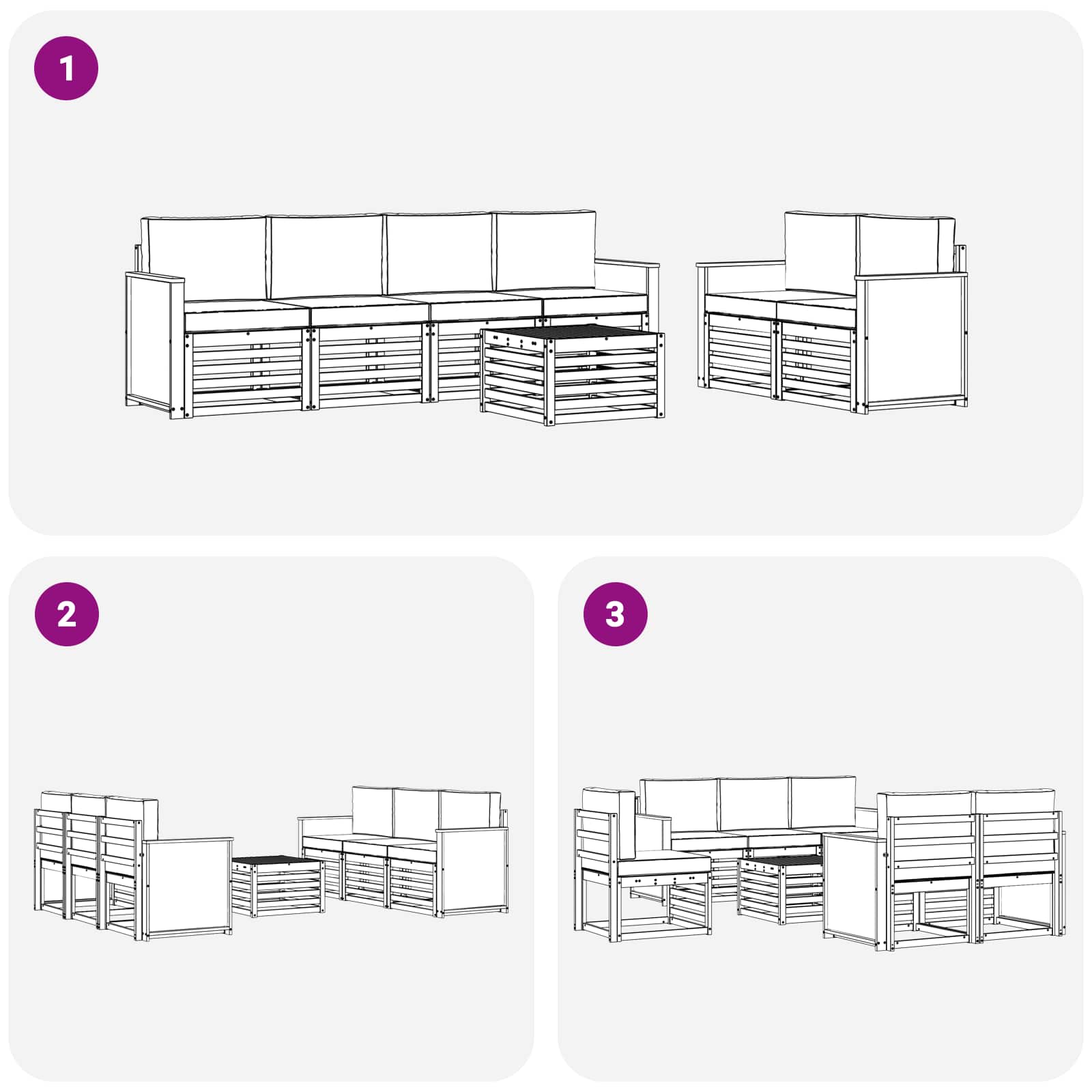 Ensemble de canapés d'extérieur, 7 pièces, naturel et beige, pour la terrasse - 6