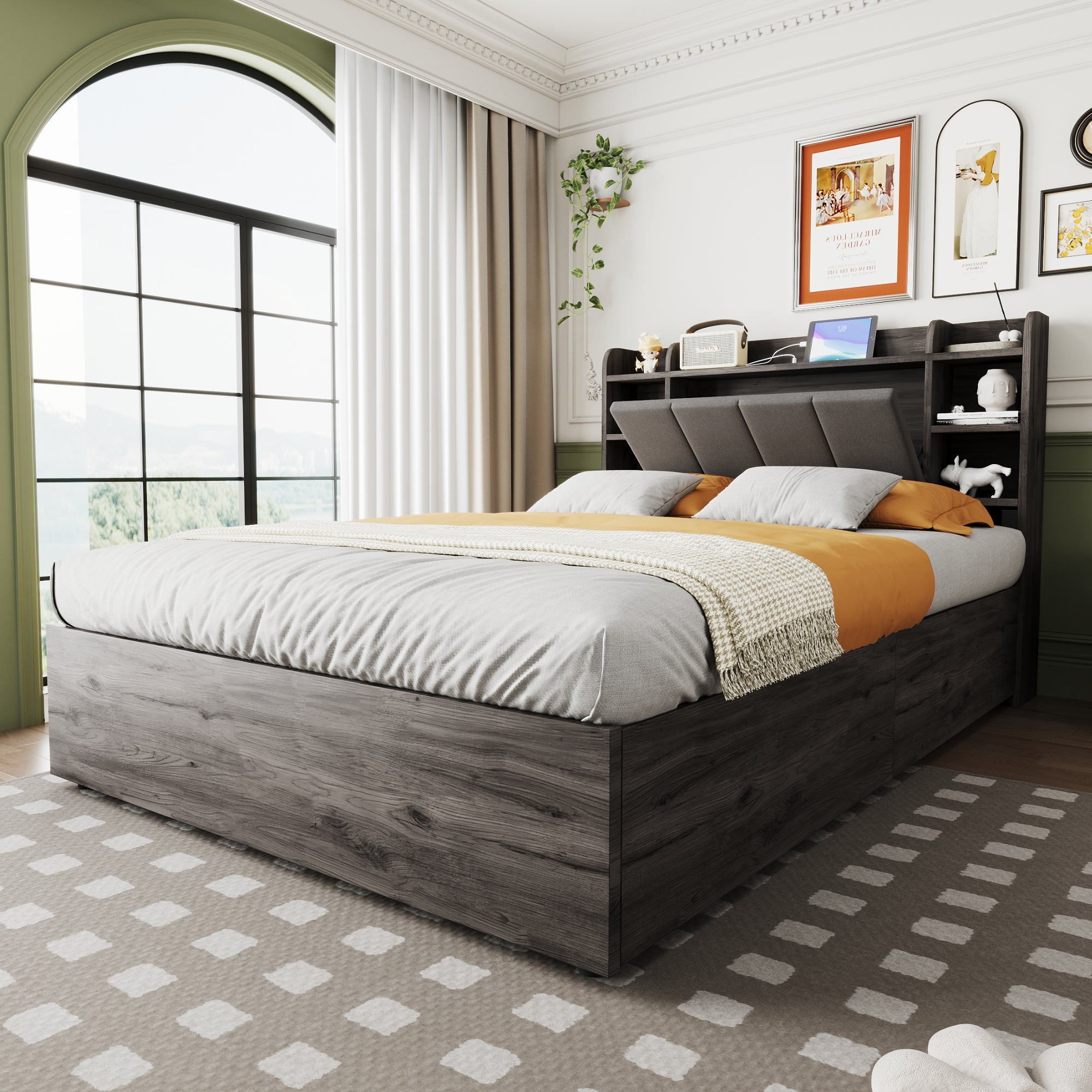 Letto contenitore in legno 140x200 cm testiera con ripostiglio