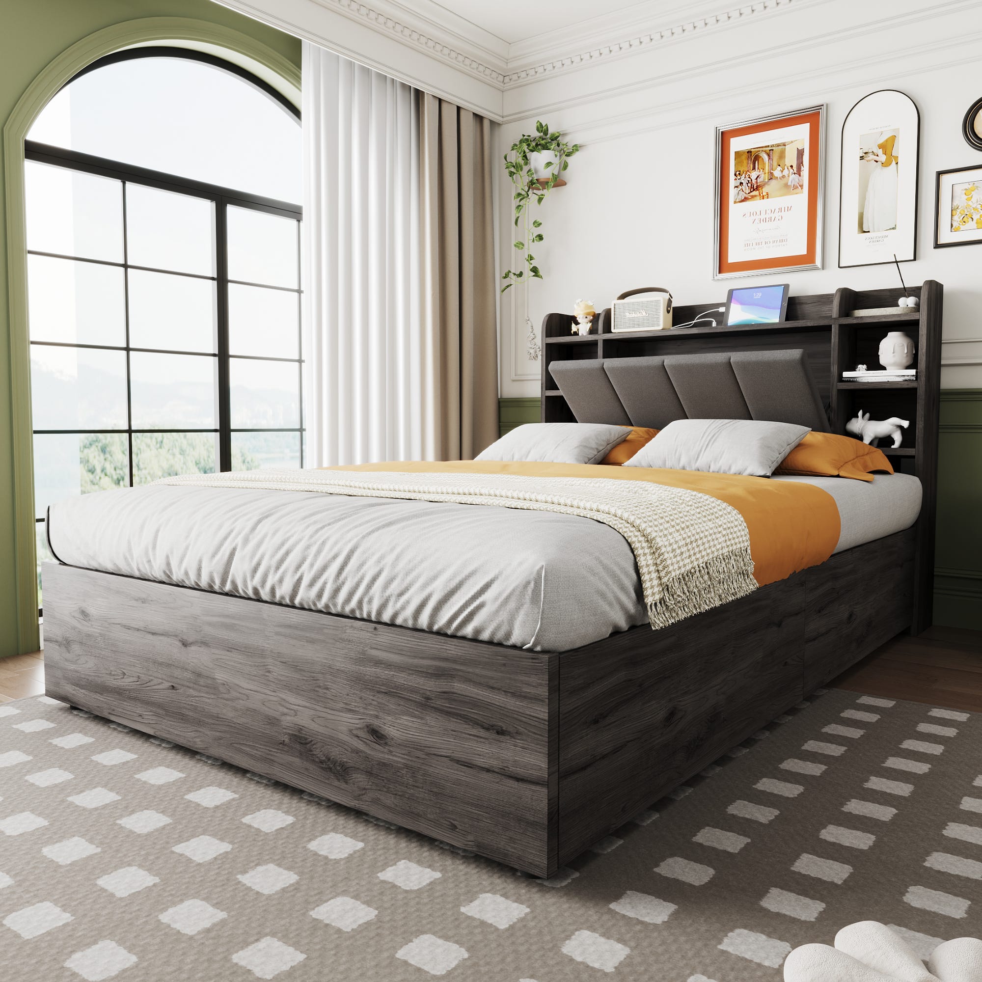 Letto contenitore in legno 140x200 cm testiera con ripostiglio