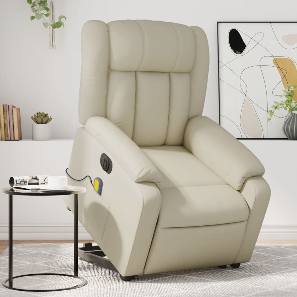 Fauteuil Inclinable Électrique VidaXL Crème - Chaise Relax Dossier Et Repose -Pied Réglables Salon Moderne